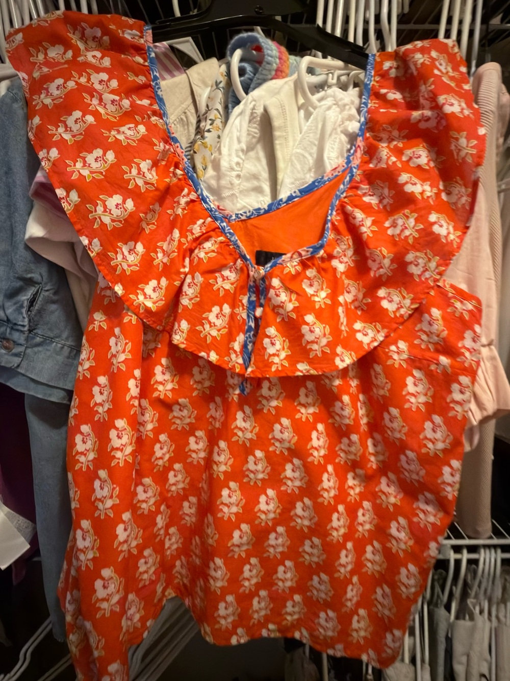 J. Crew Orange Floral Ruffle Tank Top